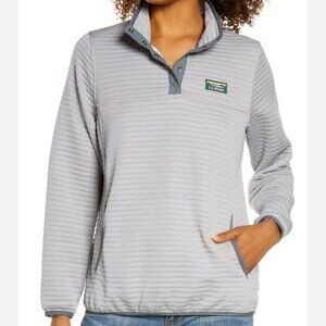 LL Bean Women Large TALL Pullover Quarter Snap Sweater Gray Airlight Knit quilt